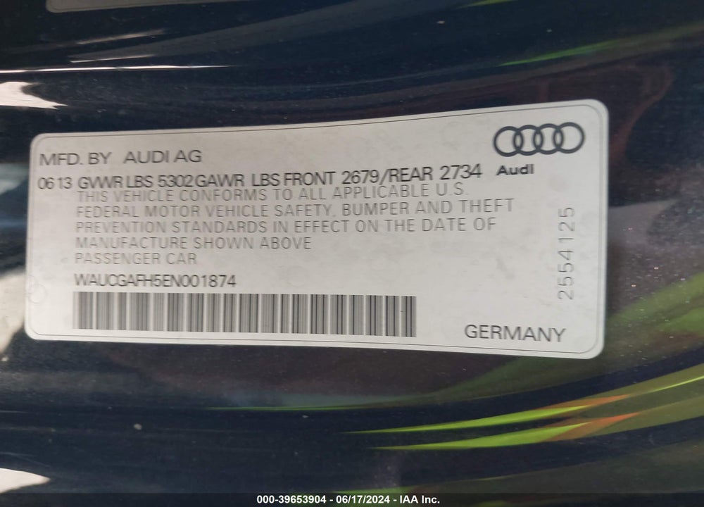 2014 AUDI S5 3.0T PREMIUM PLUS VIN: WAUCGAFH5EN001874