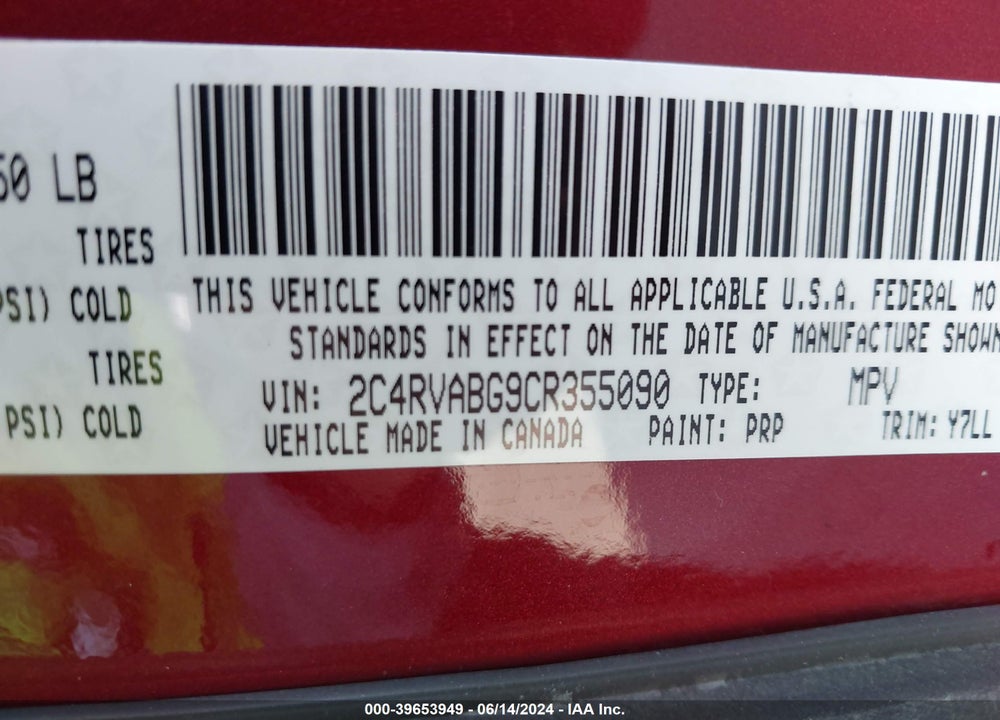 2012 VOLKSWAGEN ROUTAN SE VIN: 2C4RVABG9CR355090