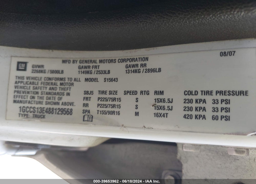 2008 CHEVROLET COLORADO LT VIN: 1GCCS13E488129568