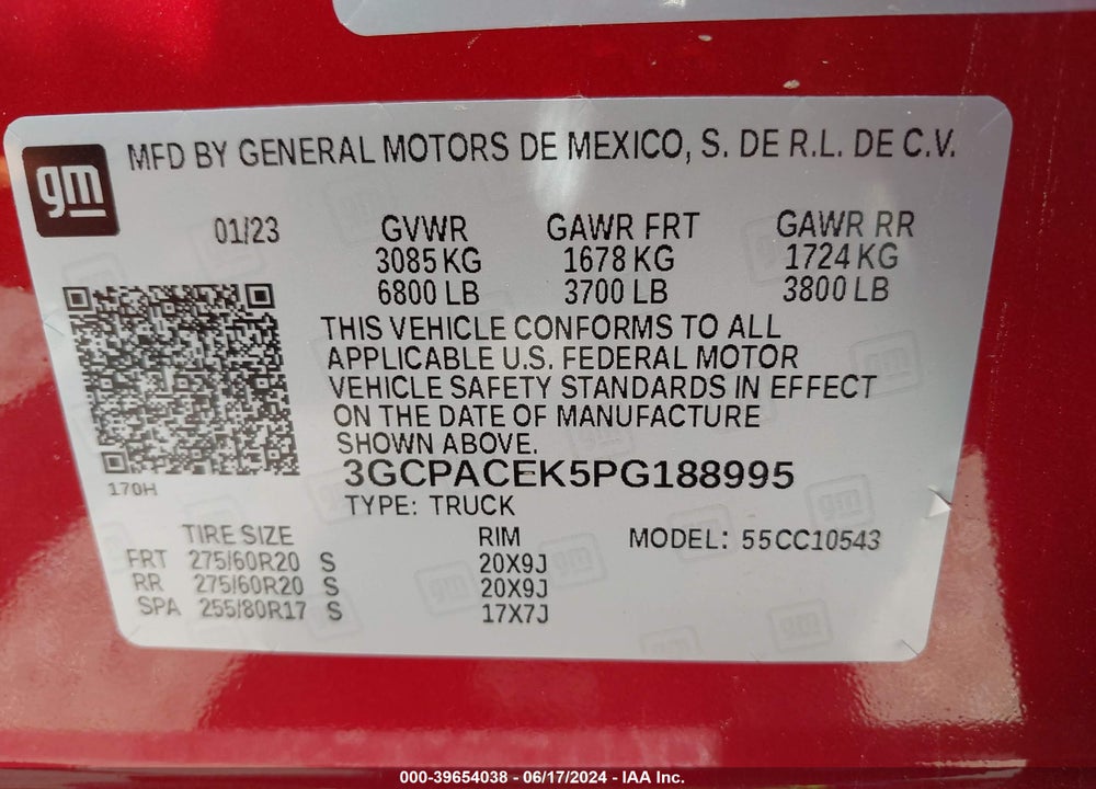 2023 CHEVROLET SILVERADO 1500 2WD SHORT BED LT VIN: 3GCPACEK5PG188995