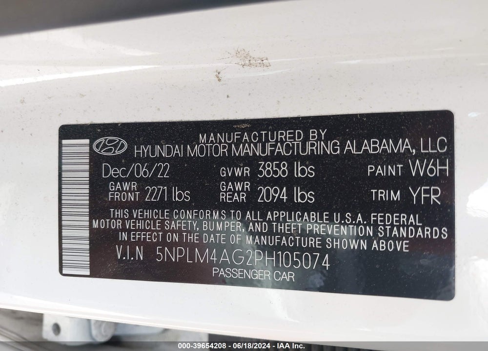 2023 HYUNDAI ELANTRA SEL VIN: 5NPLM4AG2PH105074