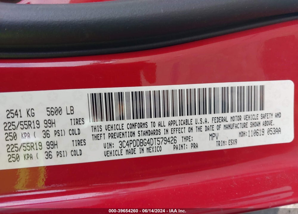 2013 DODGE JOURNEY SXT VIN: 3C4PDDBG4DT579426