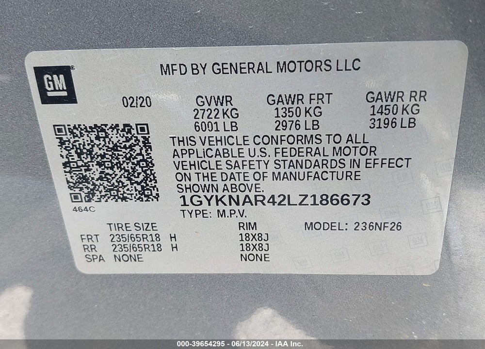 2020 CADILLAC XT5 FWD LUXURY VIN: 1GYKNAR42LZ186673