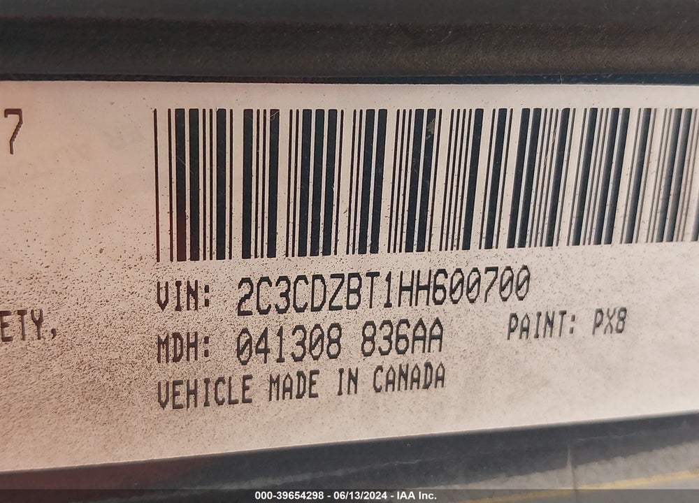 2017 DODGE CHALLENGER R/T VIN: 2C3CDZBT1HH600700