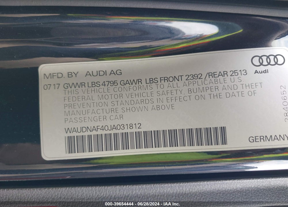 2018 AUDI A4 2.0T PREMIUM/2.0T TECH PREMIUM VIN: WAUDNAF40JA031812