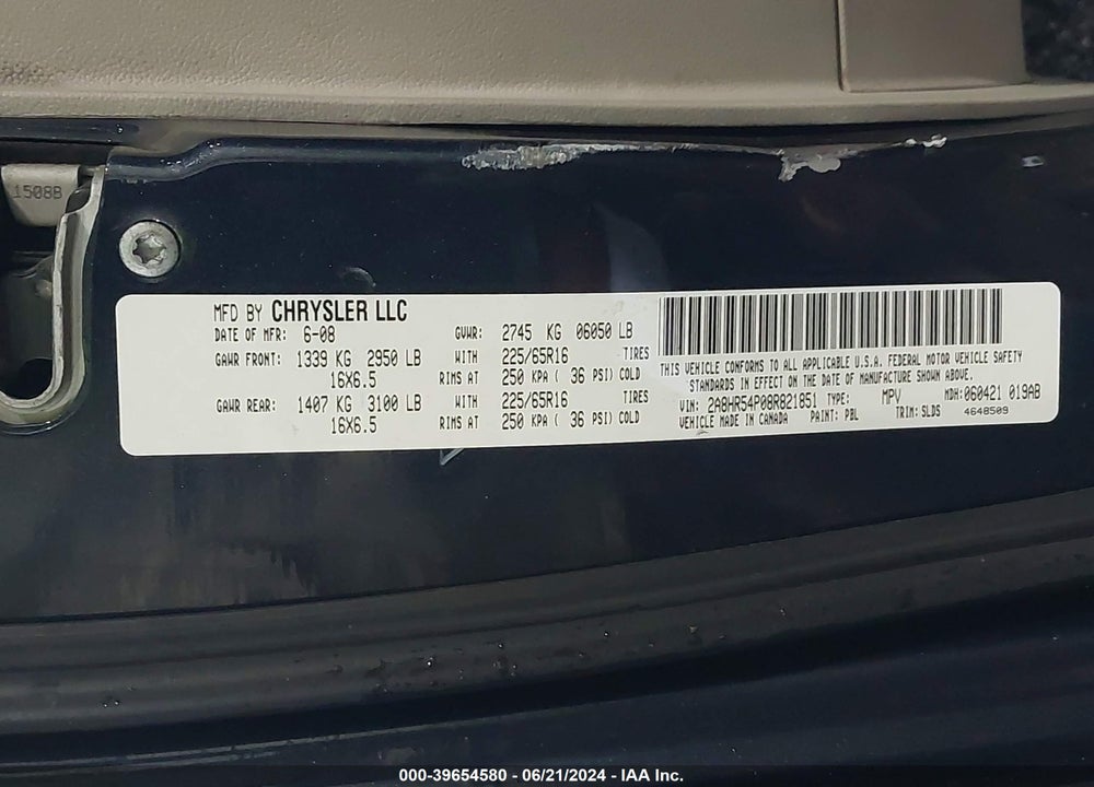 2008 CHRYSLER TOWN & COUNTRY TOURING VIN: 2A8HR54P08R821851