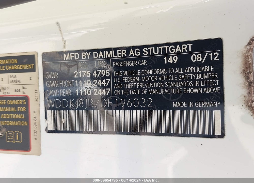 2013 MERCEDES-BENZ E 350 4MATIC VIN: WDDKJ8JB7DF196032