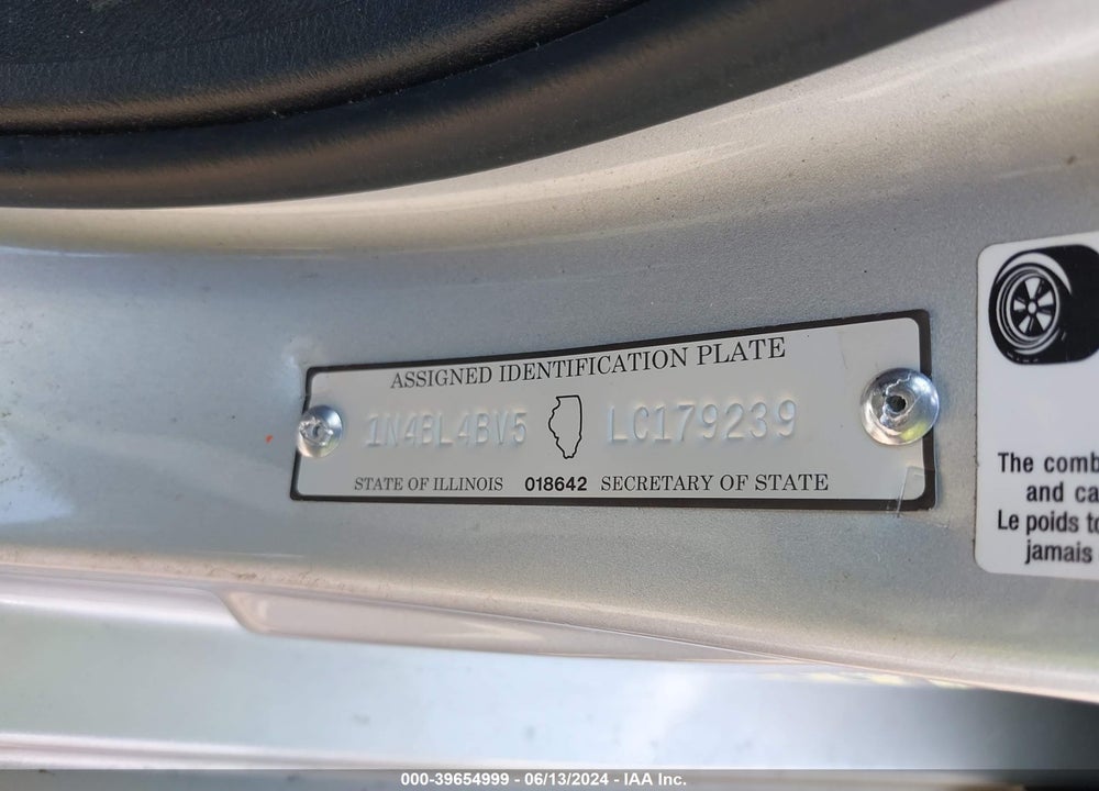 2020 NISSAN ALTIMA S FWD VIN: 1N4BL4BV5LC179239