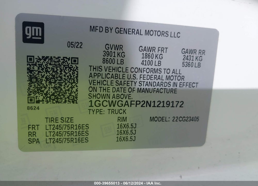 2022 CHEVROLET EXPRESS CARGO RWD 2500 REGULAR WHEELBASE WT VIN: 1GCWGAFP2N1219172