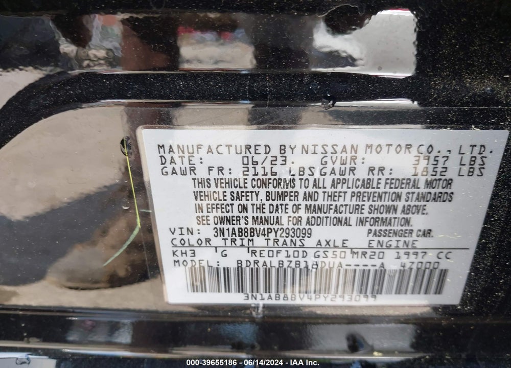 2023 NISSAN SENTRA S XTRONIC CVT VIN: 3N1AB8BV4PY293099