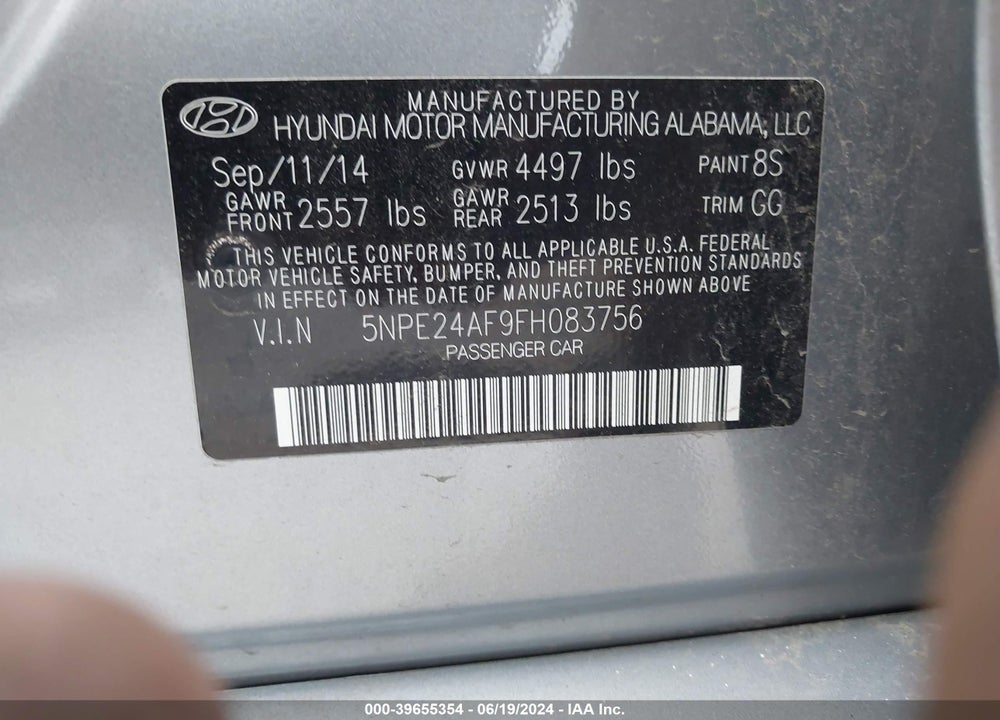 2015 HYUNDAI SONATA SE VIN: 5NPE24AF9FH083756
