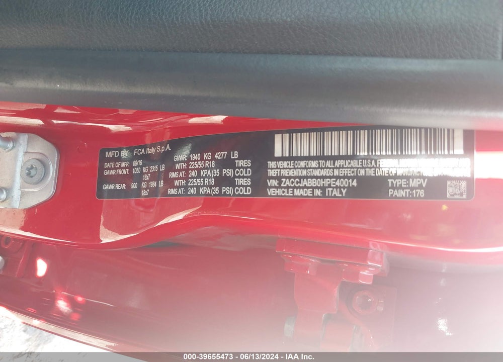 2017 JEEP RENEGADE VIN: ZACCJABB0HPE40014