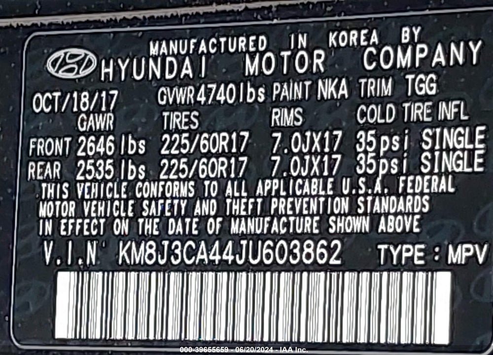 2018 HYUNDAI TUCSON SEL VIN: KM8J3CA44JU603862