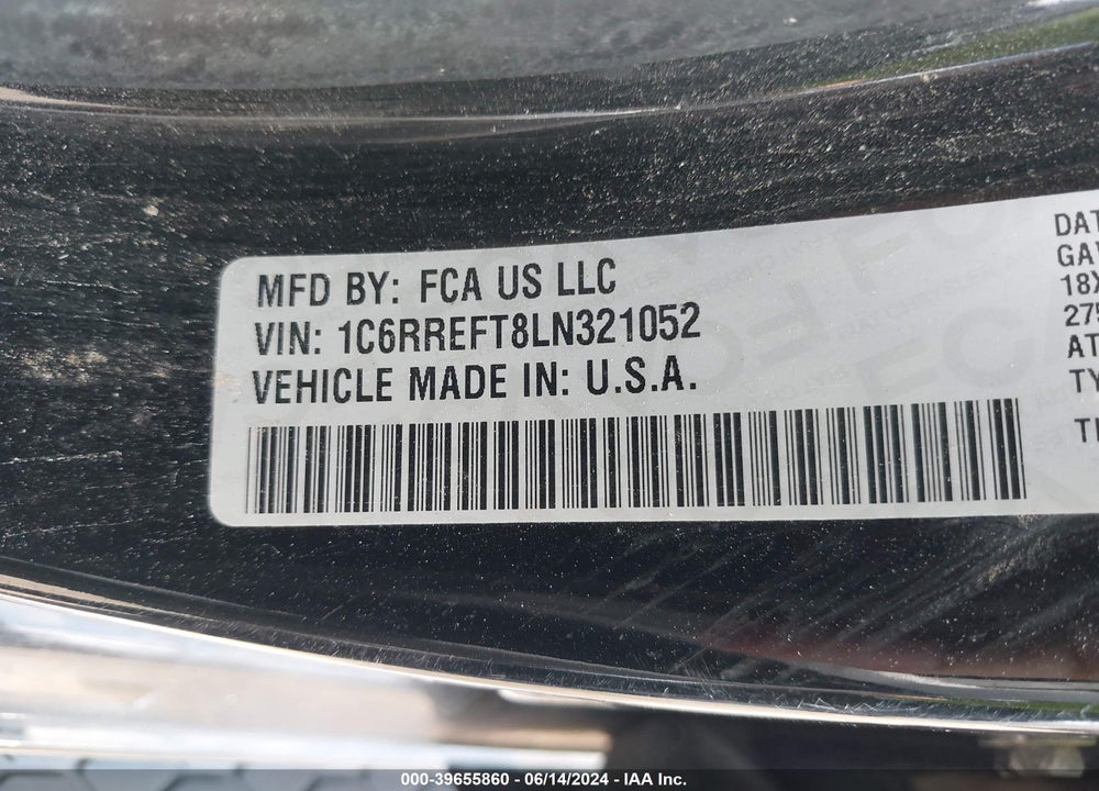 2020 RAM 1500 LONE STAR 4X2 5'7 BOX VIN: 1C6RREFT8LN321052