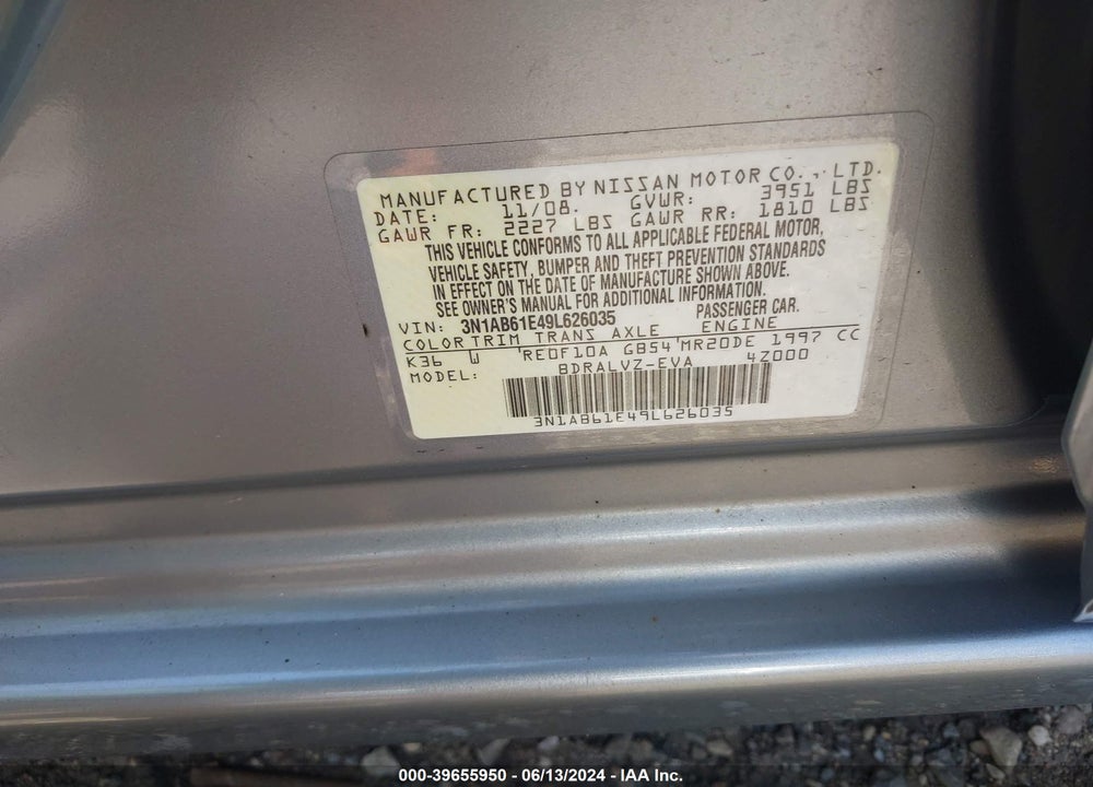 2009 NISSAN SENTRA 2.0SL VIN: 3N1AB61E49L626035