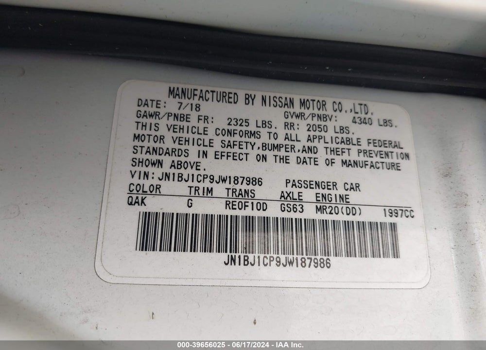 2018 NISSAN ROGUE SPORT S VIN: JN1BJ1CP9JW187986