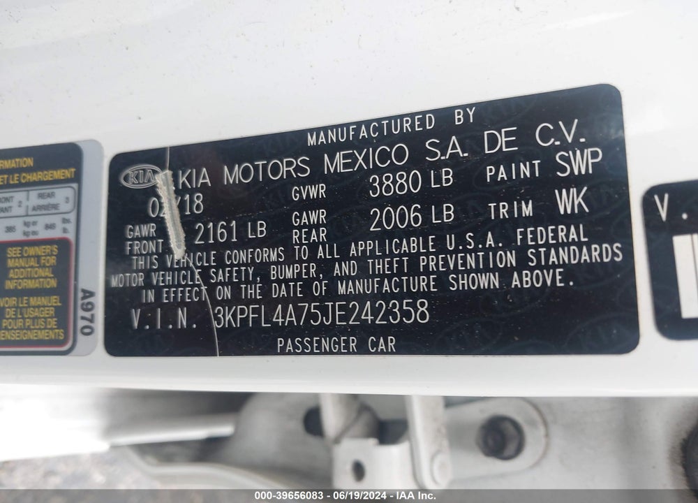 2018 KIA FORTE LX VIN: 3KPFL4A75JE242358
