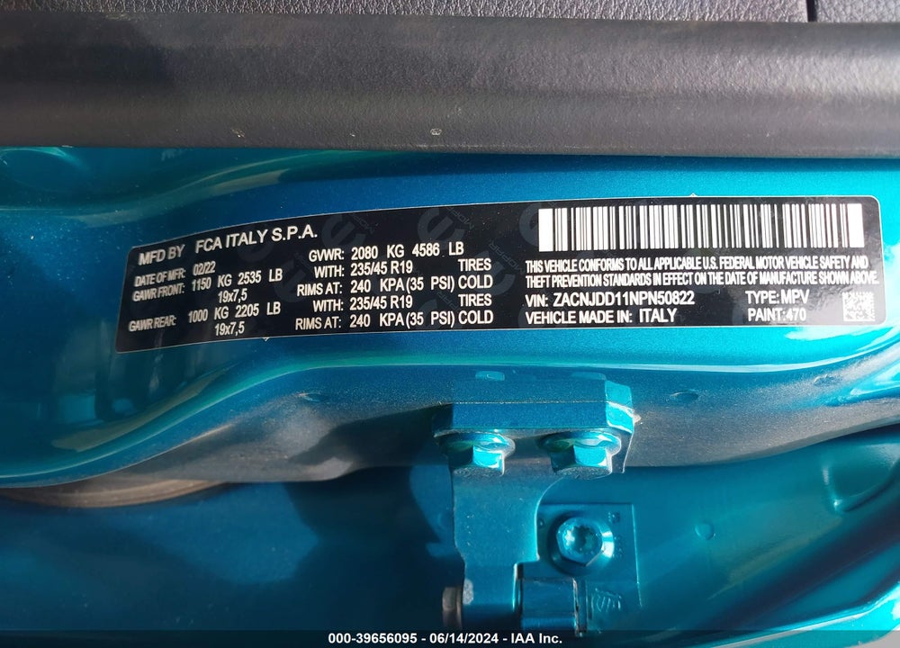 2022 JEEP RENEGADE LIMITED 4X4 VIN: ZACNJDD11NPN50822