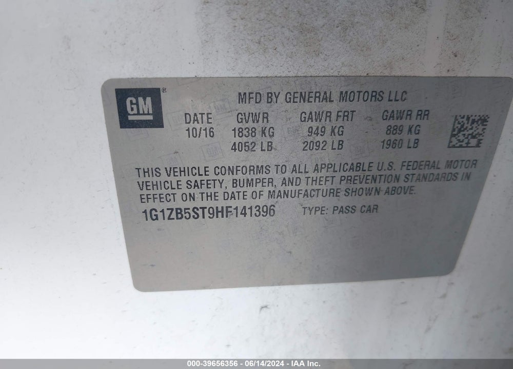 2017 CHEVROLET MALIBU LS VIN: 1G1ZB5ST9HF141396