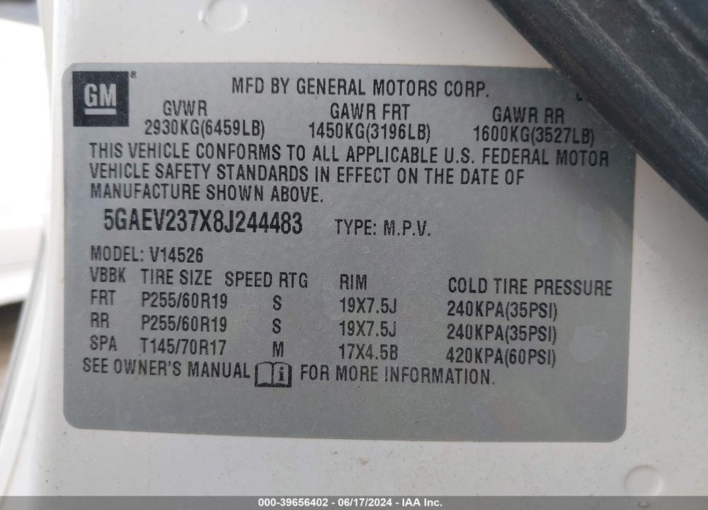 2008 BUICK ENCLAVE CXL VIN: 5GAEV237X8J244483