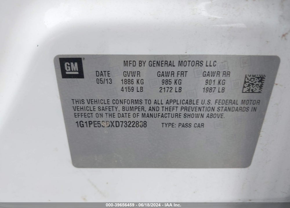 2013 CHEVROLET CRUZE 2LT AUTO VIN: 1G1PE5SBXD7322808