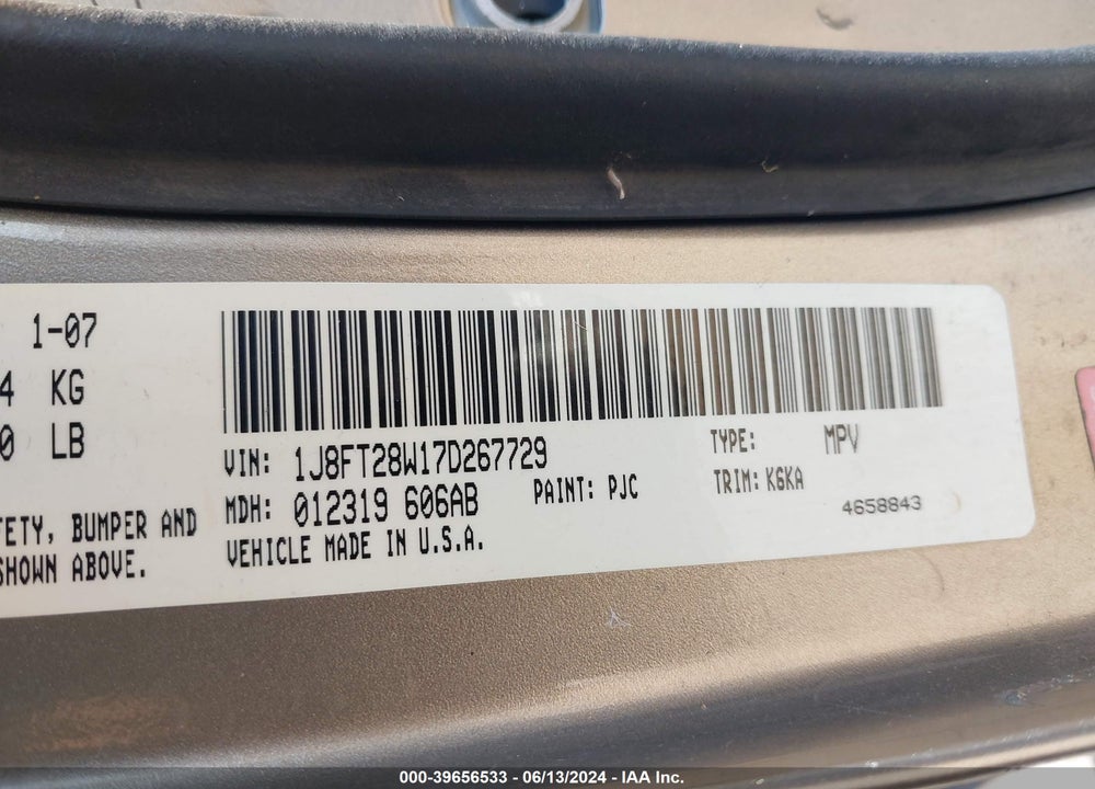 2007 JEEP PATRIOT SPORT VIN: 1J8FT28W17D267729