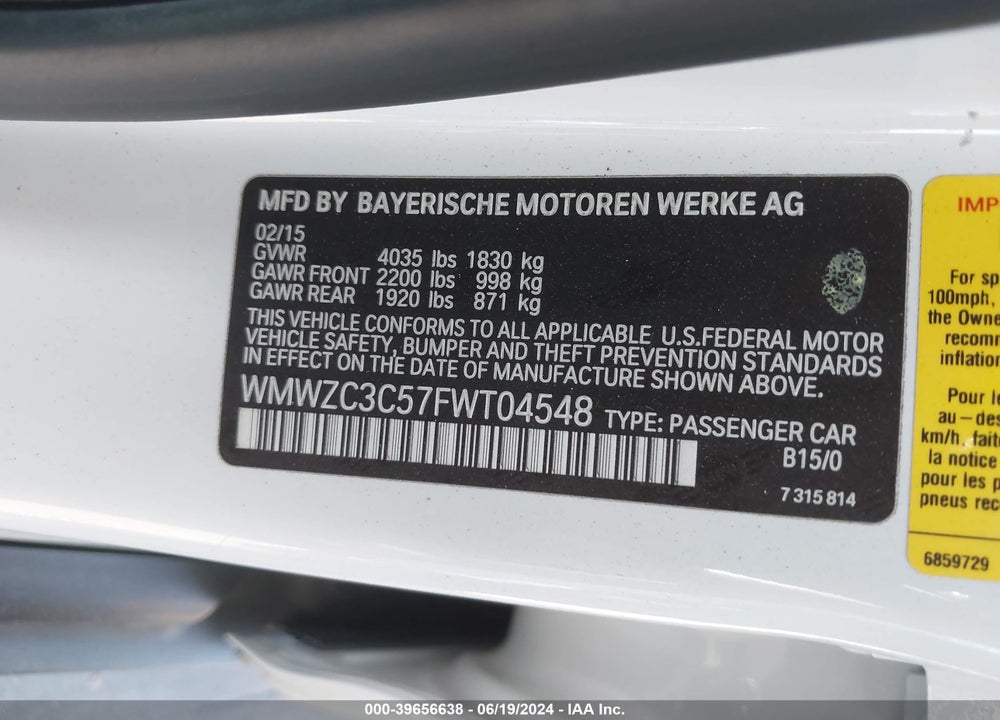 2015 MINI COUNTRYMAN COOPER S VIN: WMWZC3C57FWT04548