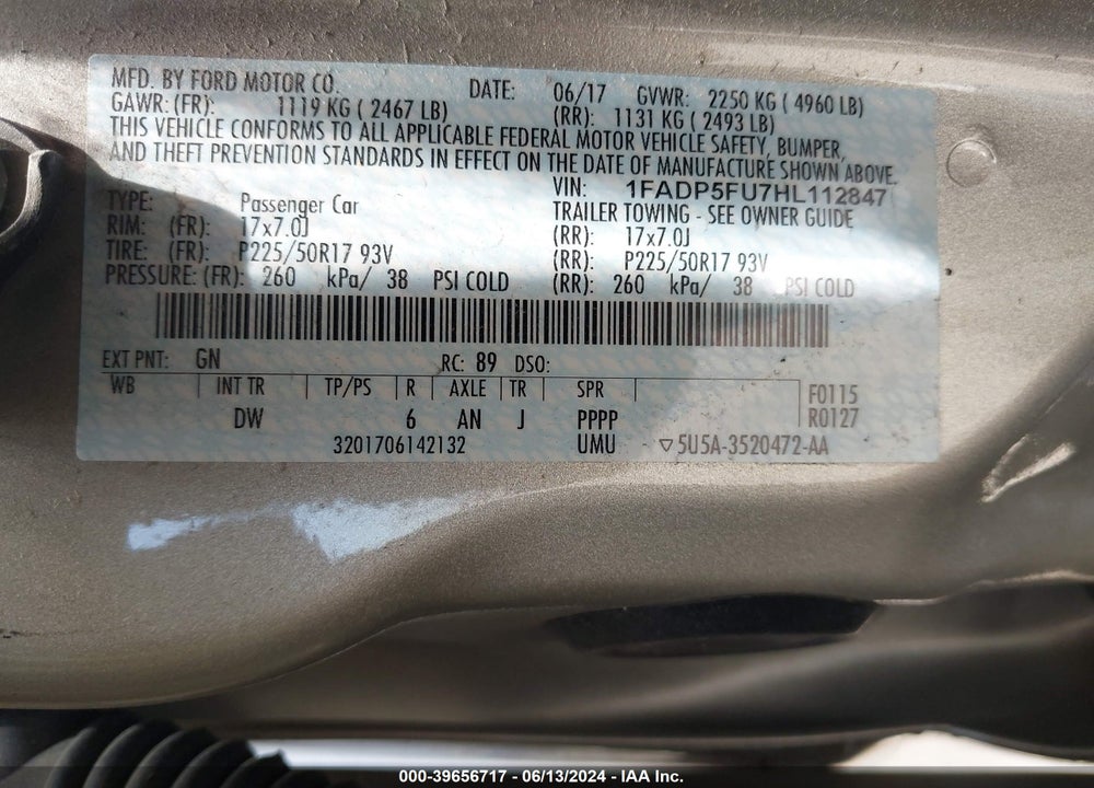 2017 FORD C-MAX ENERGI TITANIUM VIN: 1FADP5FU7HL112847