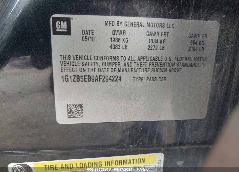 2010 CHEVROLET MALIBU LS VIN: 1G1ZB5EB9AF294224