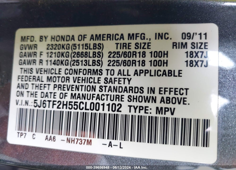 2012 HONDA CROSSTOUR EX-L VIN: 5J6TF2H55CL001102