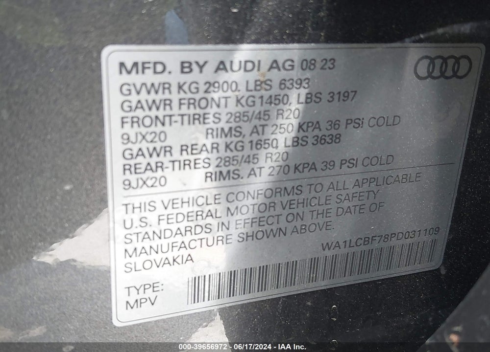 2023 AUDI Q7 PREMIUM PLUS 45 TFSI QUATTRO TIPTRONIC VIN: WA1LCBF78PD031109