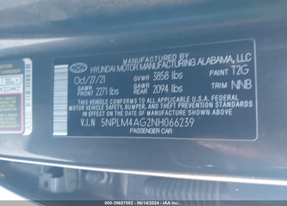 2022 HYUNDAI ELANTRA SEL VIN: 5NPLM4AG2NH066239