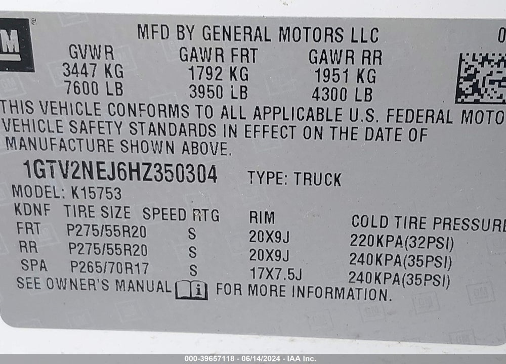 2017 GMC SIERRA 1500 SLT VIN: 1GTV2NEJ6HZ350304