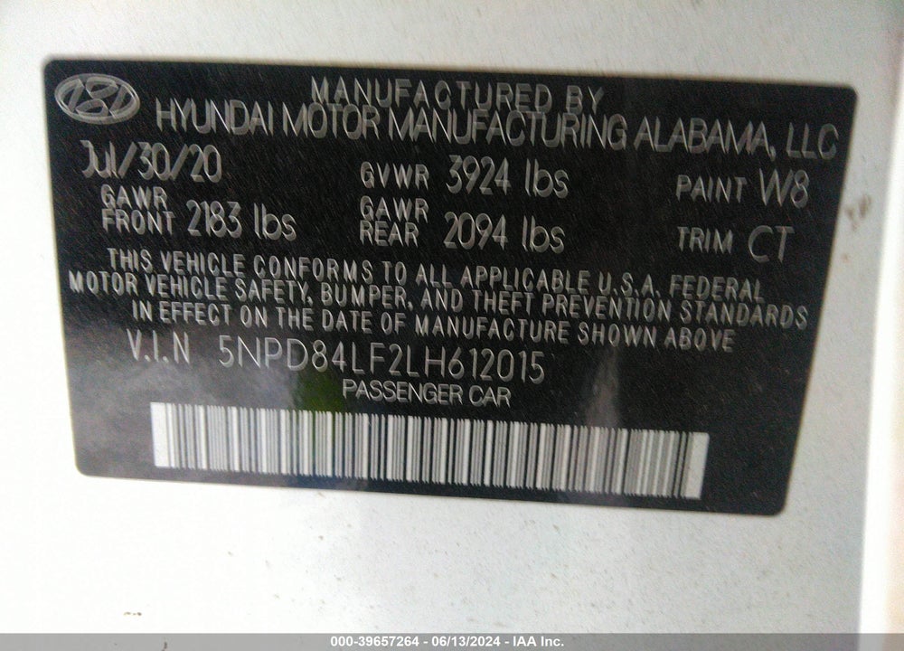 2020 HYUNDAI ELANTRA VALUE EDITION VIN: 5NPD84LF2LH612015