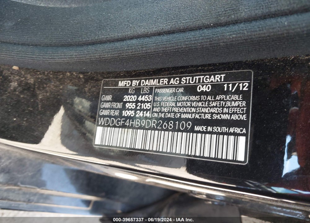 2013 MERCEDES-BENZ C 250 VIN: WDDGF4HB9DR268109
