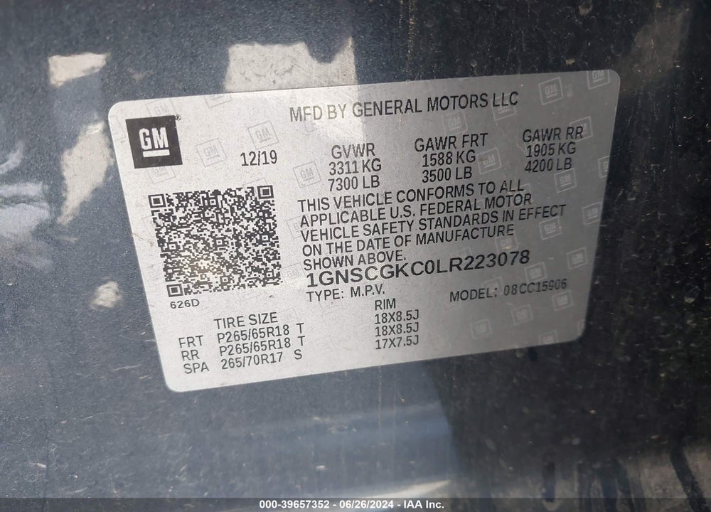 2020 CHEVROLET SUBURBAN 2WD LS VIN: 1GNSCGKC0LR223078