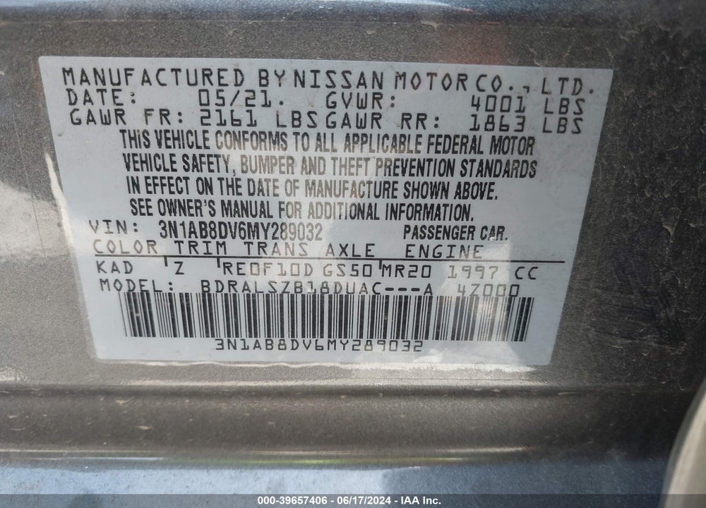 2021 NISSAN SENTRA SR XTRONIC CVT VIN: 3N1AB8DV6MY289032