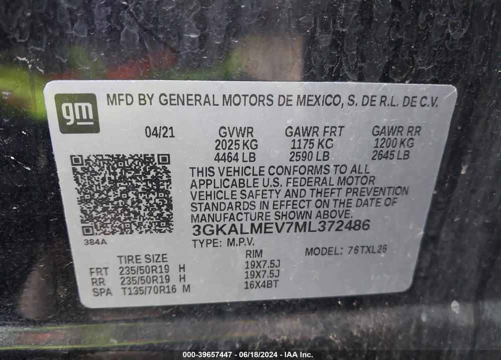 2021 GMC TERRAIN FWD SLE VIN: 3GKALMEV7ML372486