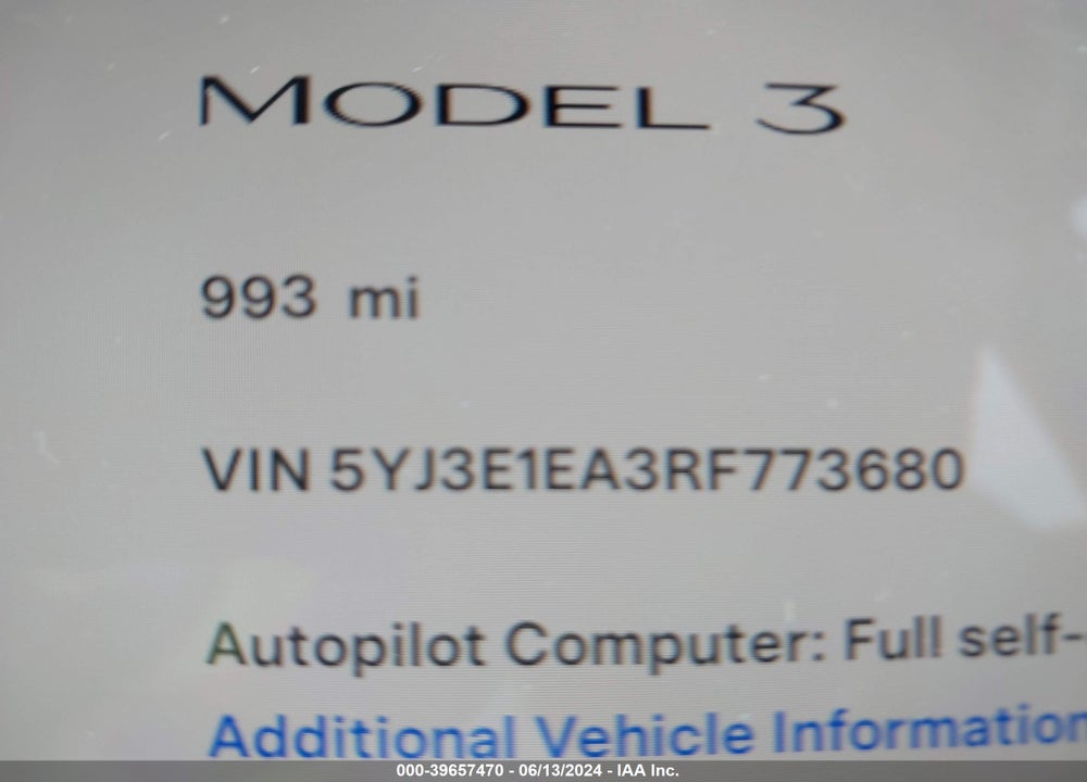 2024 TESLA MODEL 3 REAR-WHEEL DRIVE VIN: 5YJ3E1EA3RF773680