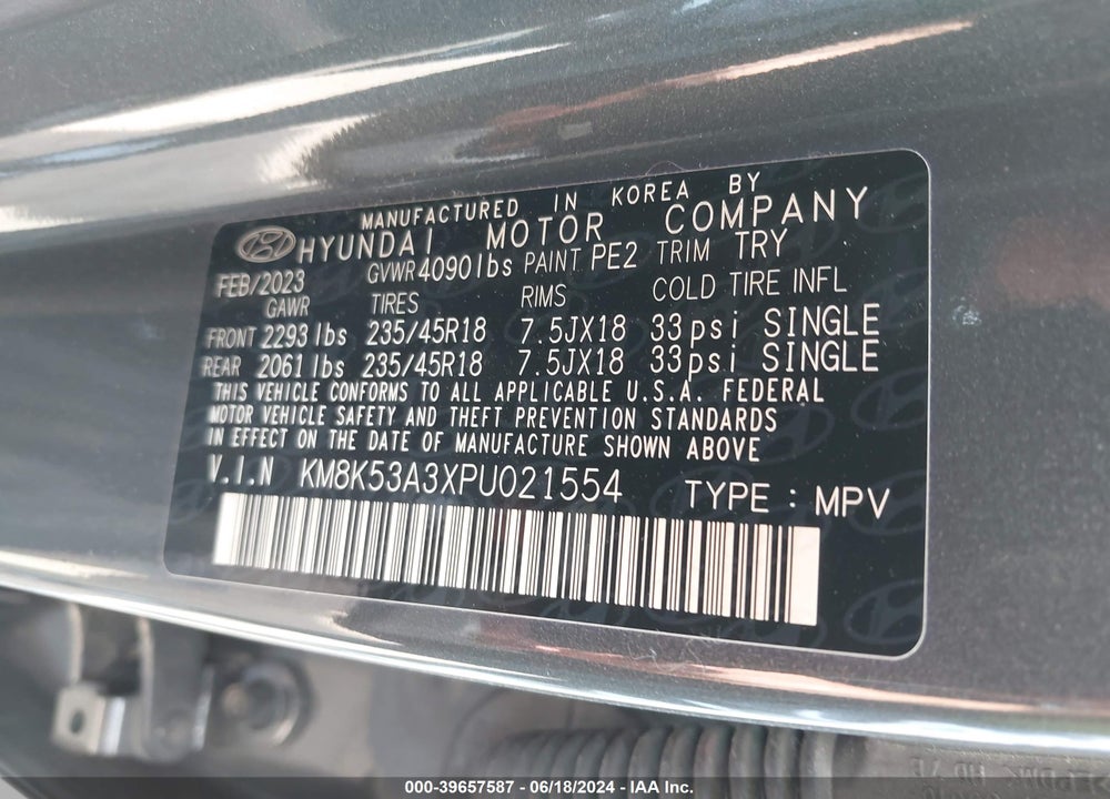 2023 HYUNDAI KONA LIMITED VIN: KM8K53A3XPU021554