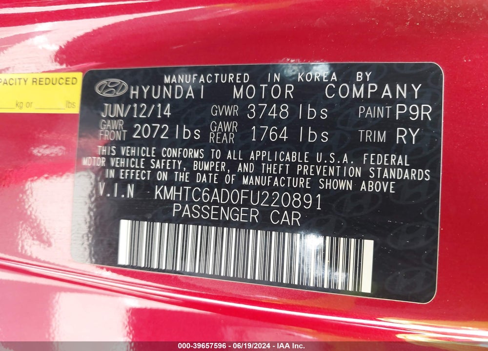 2015 HYUNDAI VELOSTER FLEX VIN: KMHTC6AD0FU220891