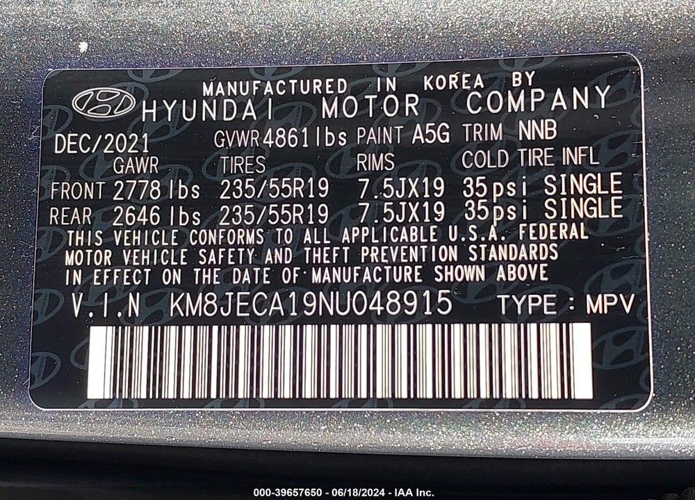 2022 HYUNDAI TUCSON HYBRID LIMITED VIN: KM8JECA19NU048915