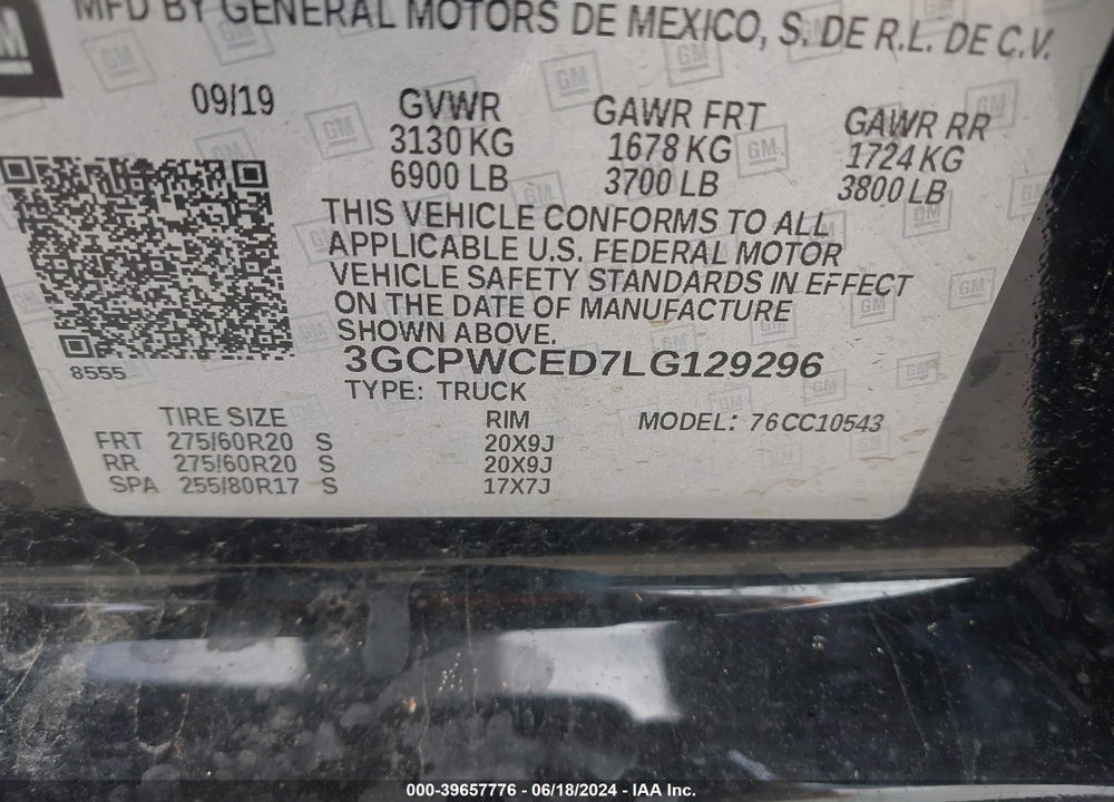 2020 CHEVROLET SILVERADO 1500 2WD SHORT BED LT VIN: 3GCPWCED7LG129296