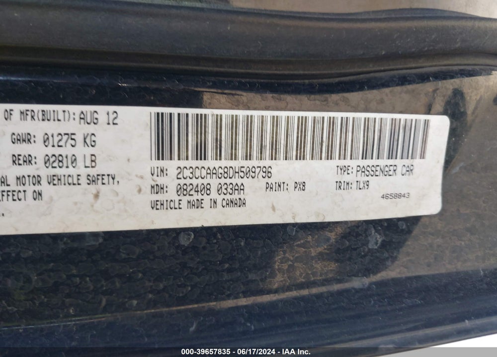 2013 CHRYSLER 300 VIN: 2C3CCAAG8DH509796