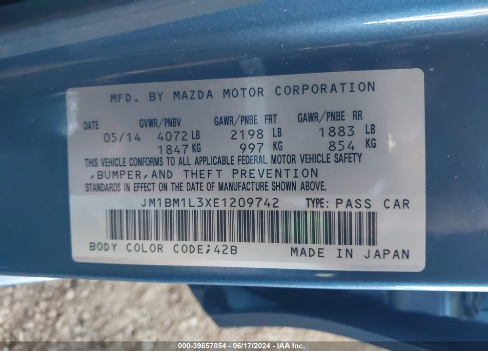 2014 MAZDA 3 S TOURING VIN: JM1BM1L3XE1209742
