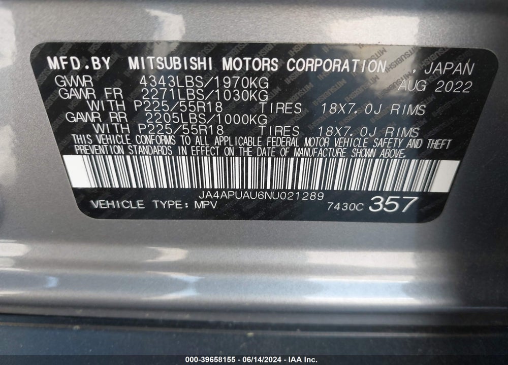 2022 MITSUBISHI OUTLANDER SPORT 2.0 BE 2WD/2.0 ES 2WD/2.0 LE 2WD/2.0 S 2WD VIN: JA4APUAU6NU021289