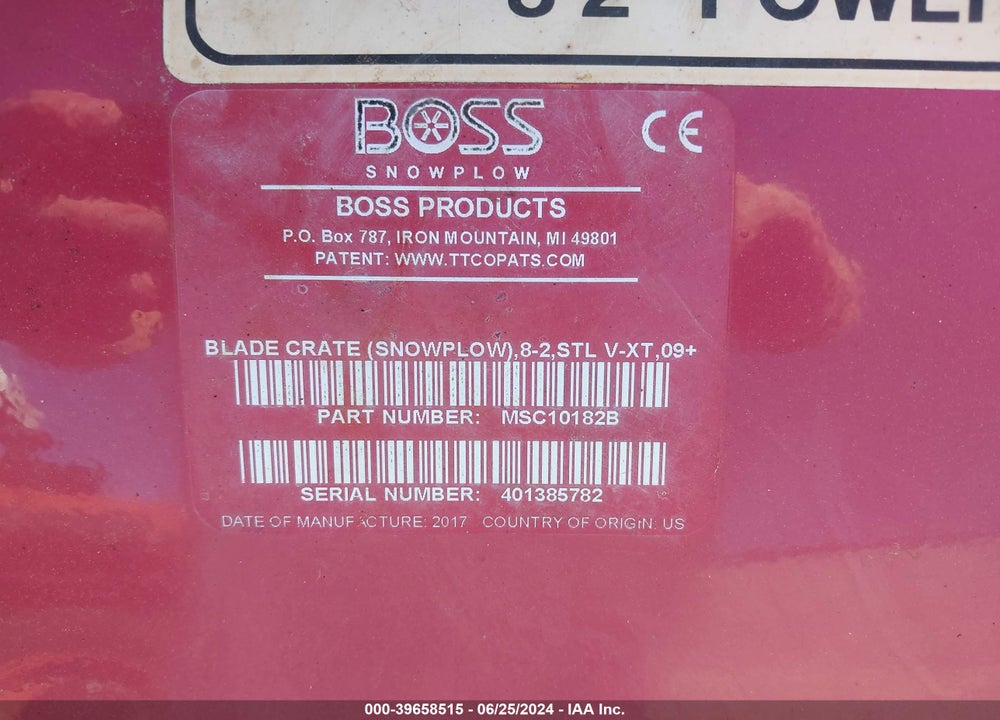 2019 BOSS SNOWPLOW 8'2" V XT VIN: 405594260
