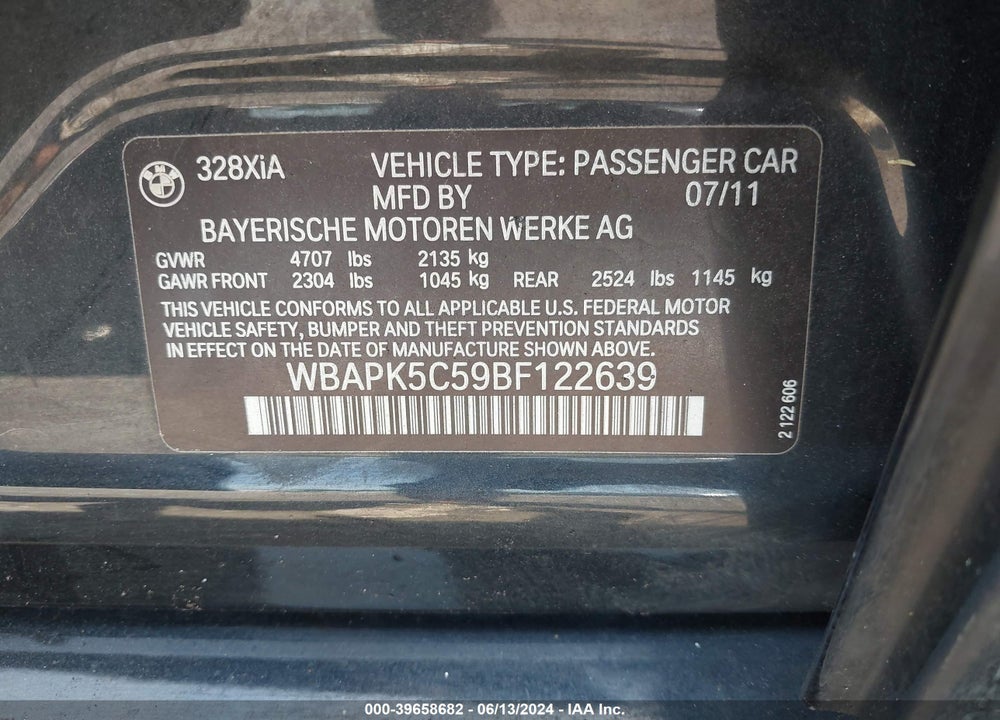 2011 BMW 328I XDRIVE VIN: WBAPK5C59BF122639