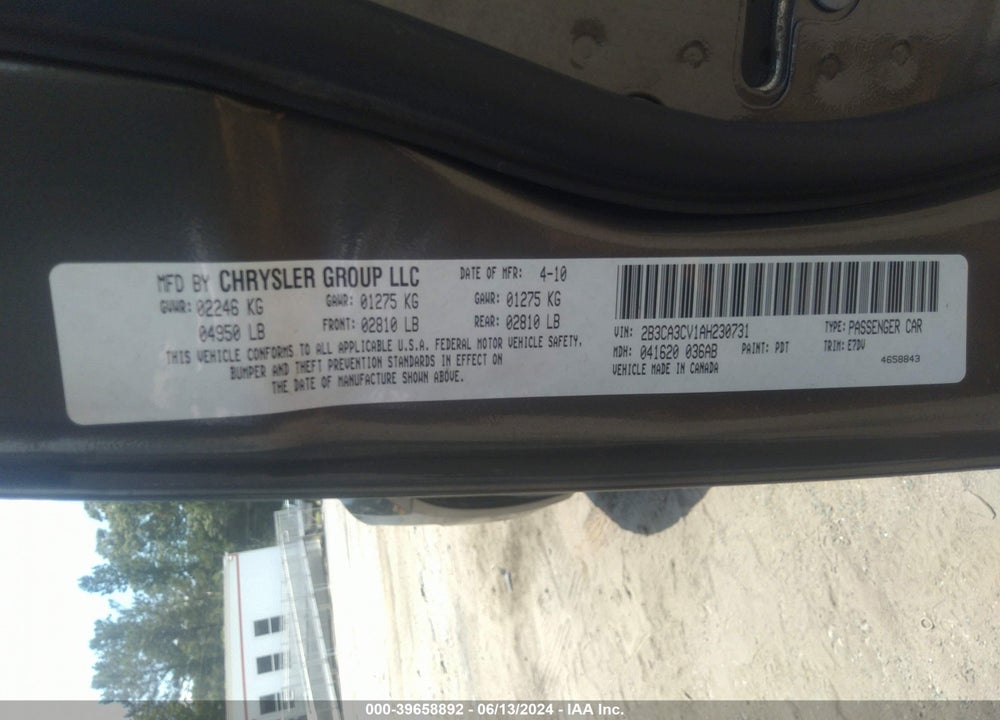 2010 DODGE CHARGER SXT VIN: 2B3CA3CV1AH230731