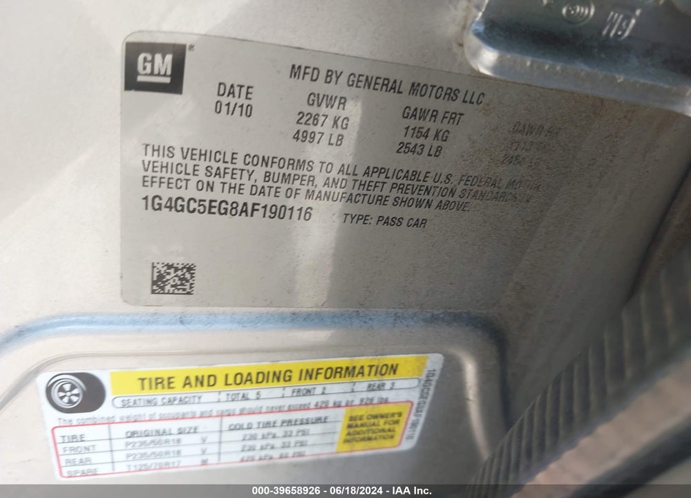 2010 BUICK LACROSSE VIN: 1G4GC5EG8AF190116